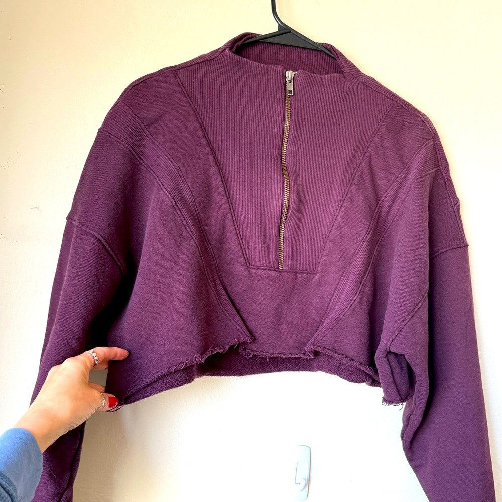 PURPLE Joah Brown Cropped Half Zip Sweatshirt